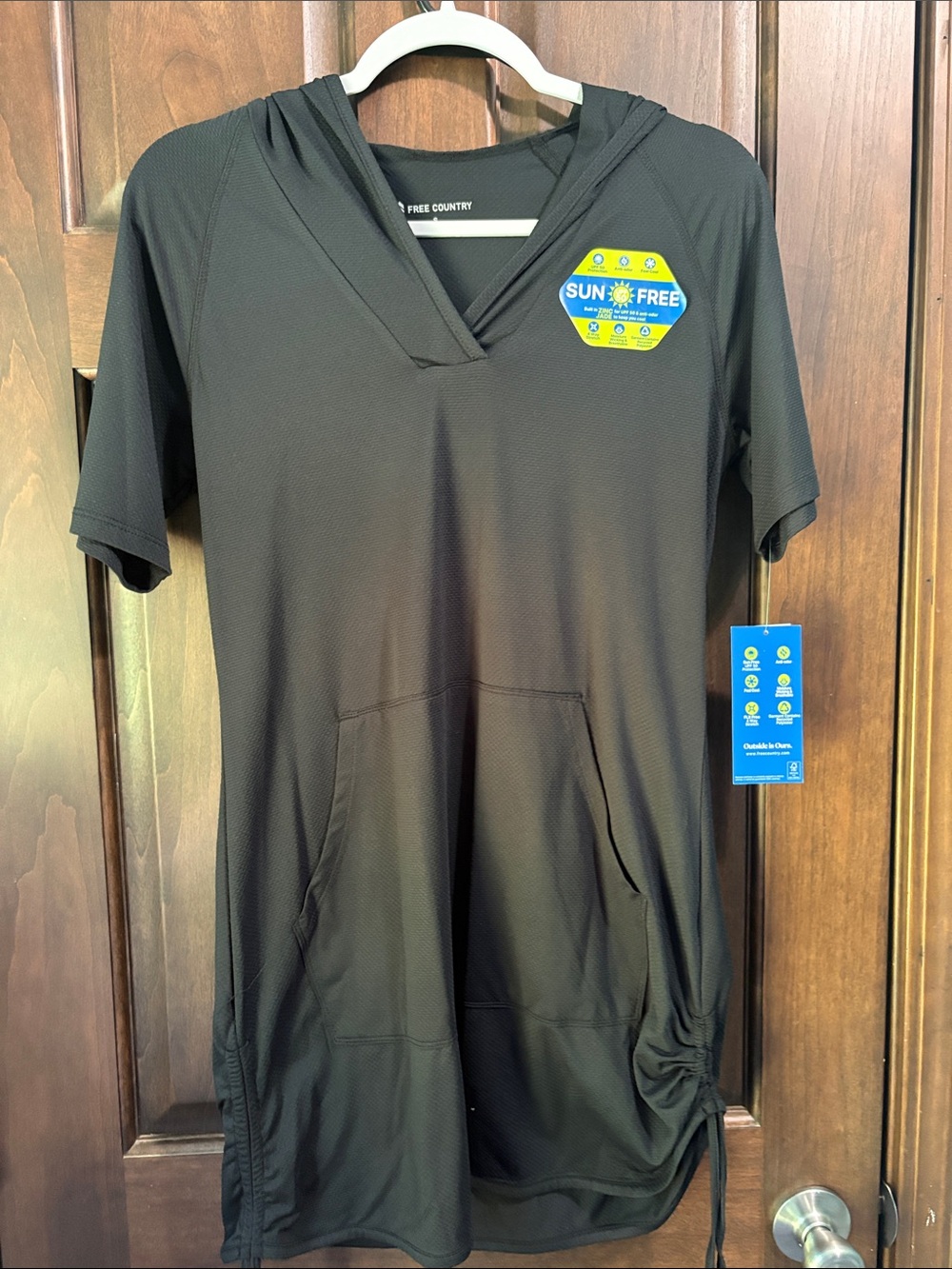 Free Country Black Sun-Protective Hooded Short-Sleeve Tunic